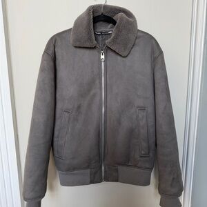 Men's Gray Zara Jacket with Shearling Collar